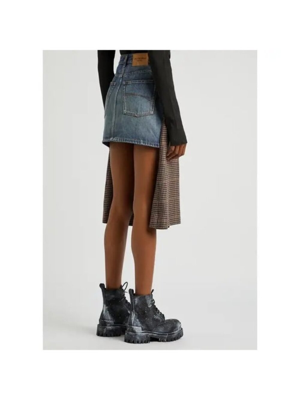 NWT $1100 Balenciaga Houndstooth and Denim Skirt Brown Size 4 - Picture 3 of 7